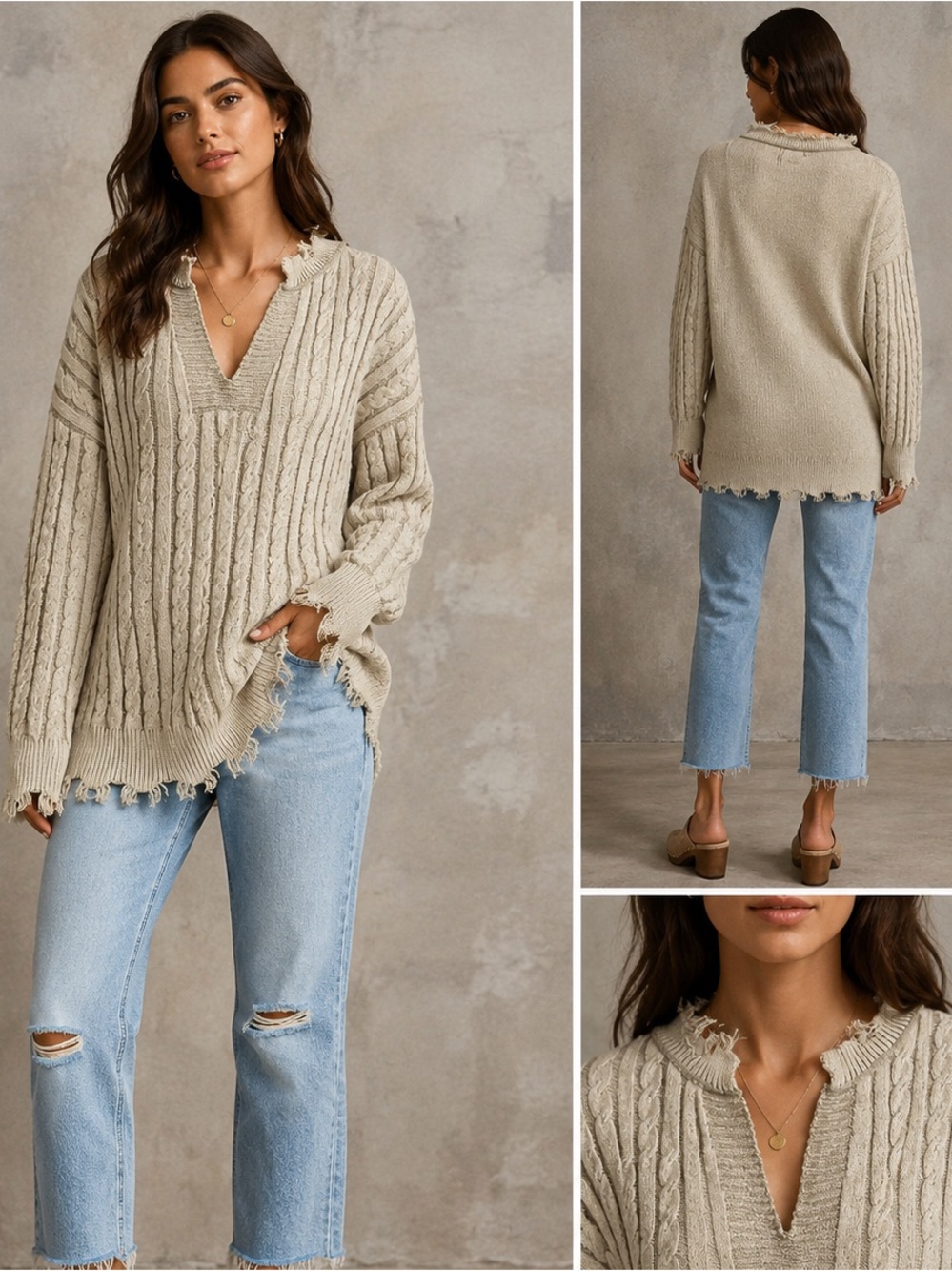 BKE Distressed Cable Knit Sweater – Size Small